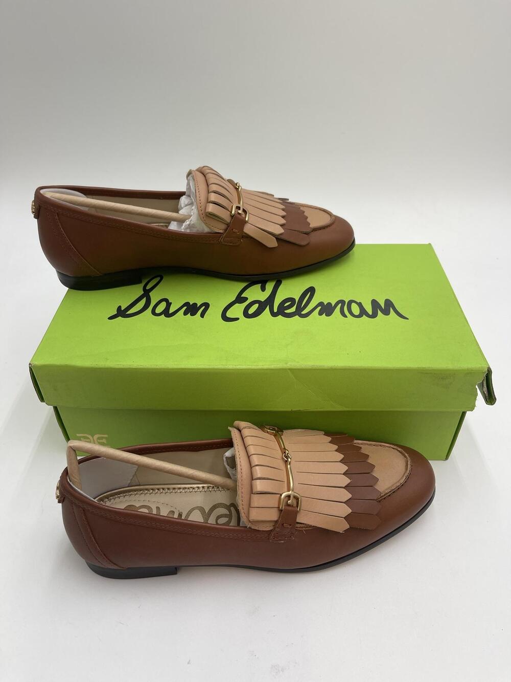 Sam Edelman Liz Shoes Womens Brown Leather Loafer Flats Fringe Buckle Size 6.5